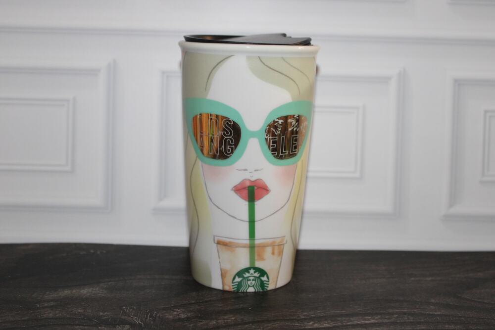 Starbucks Los Angeles 12oz Ceramic Travel Tumbler w/Lid EUC LA Girl Mug